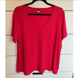 NWT Hot Pink Luxe V-Neck Ribbed Slub-Knit T-Shirt size XXL